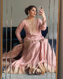 Ready To Wear Peach Chinon Silk Embroidery Work Gharara Suit With Dupatta