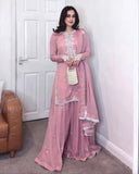 Ready To Wear Peach Soft Georgette Embroidery Work Palazo Suit With Dupatta