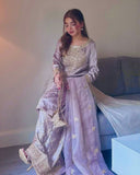Ready To Wear Light Purple Crep Silk Embroidery Work Farshi Suit With Dupatta