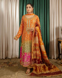 Ready To Wear Orange Chinon Silk Embroidery Work Pakistani Suit With Dupatta