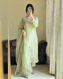 Ready To Wear Pista Green Soft Georgette Sequence Work Pant Suit With Dupatta