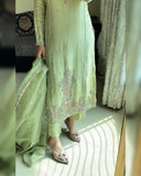 Ready To Wear Pista Green Soft Georgette Sequence Work Pant Suit With Dupatta