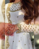 Ready To Wear White Soft Georgette Sequence Work Anarkali Gown With Dupatta