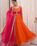 Ready To Wear Orange & Red Soft Georgette Anarkali Suit With Dupatta