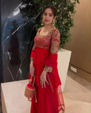 Exclusive Red Soft Georgette Sequence Work Sharara Suit With Dupatta