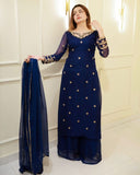 Exclusive Neavy Blue Soft Georgette Sequence Work Palazo Suit With Dupatta