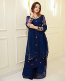 Exclusive Neavy Blue Soft Georgette Sequence Work Palazo Suit With Dupatta