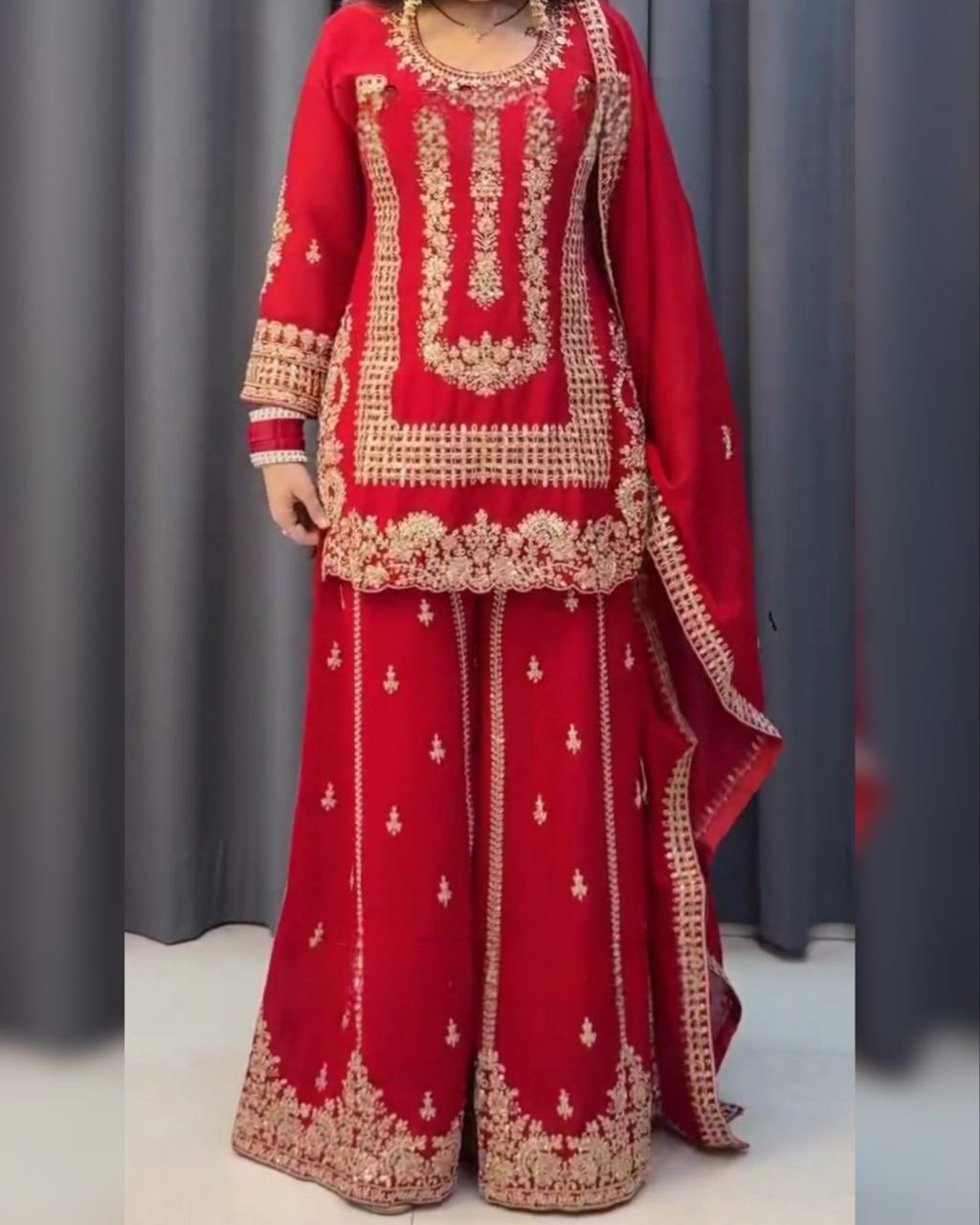 Exclusive Red Soft Georgette Sequence Work Sharara Suit With Dupatta