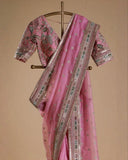 Exclusive Pink Organza Silk Embroidery Work Saree With Blouse