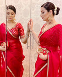Exclusive Hot Red Organza Silk Embroidery Work Saree With Blouse