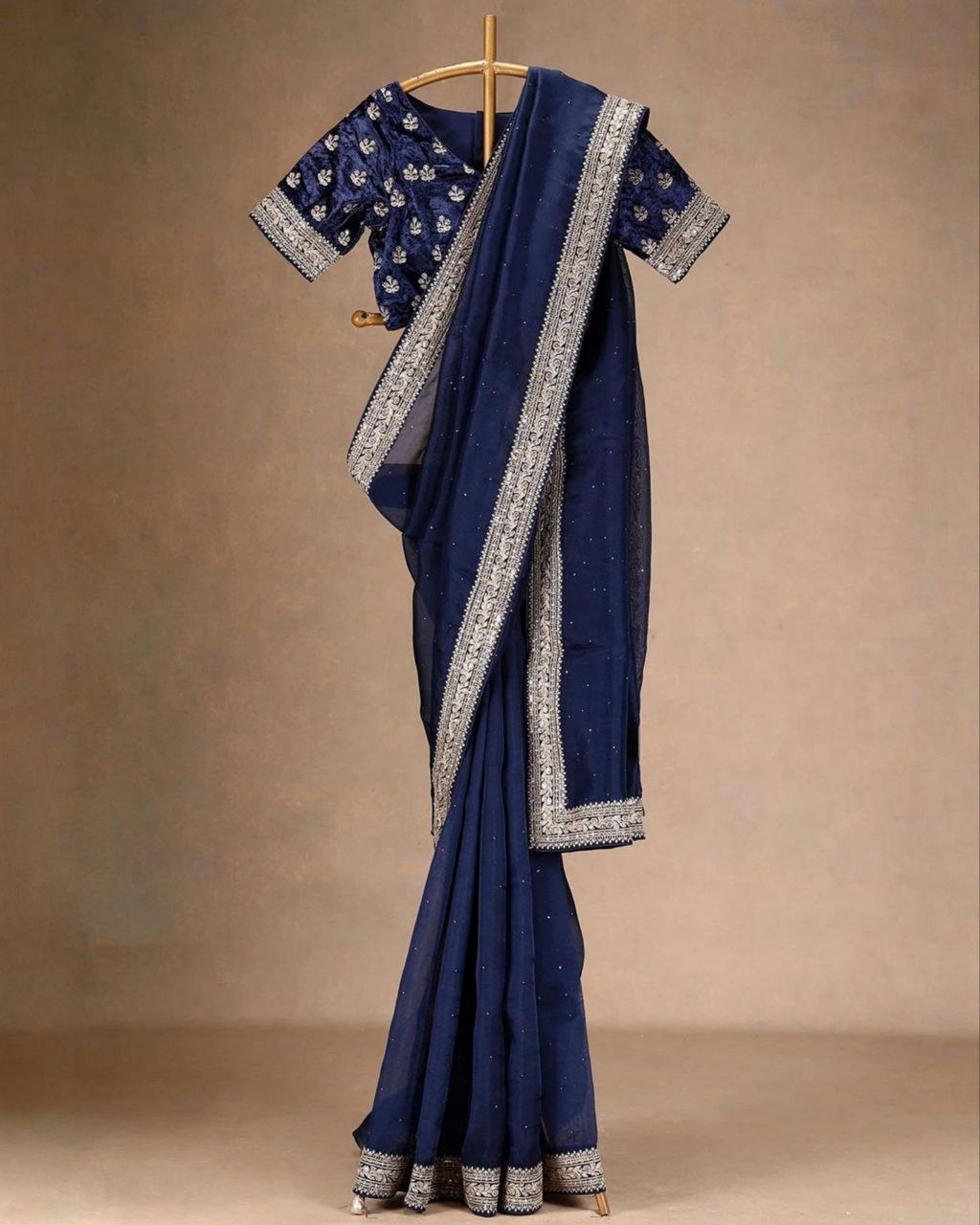 Exclusive Neavy Blue Organza Silk Sequence Work Saree With Blouse