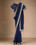 Exclusive Neavy Blue Organza Silk Sequence Work Saree With Blouse