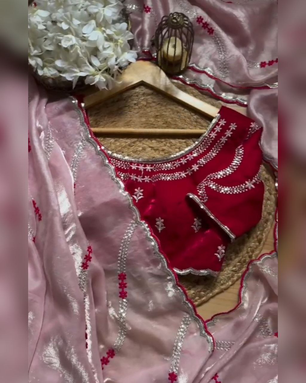 Ready To Wear Pink & Red Silk Saree With Blouse