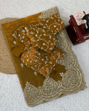 Exclusive Yellow & Pink Chiffon Silk Embroidery Work Saree With Blouse