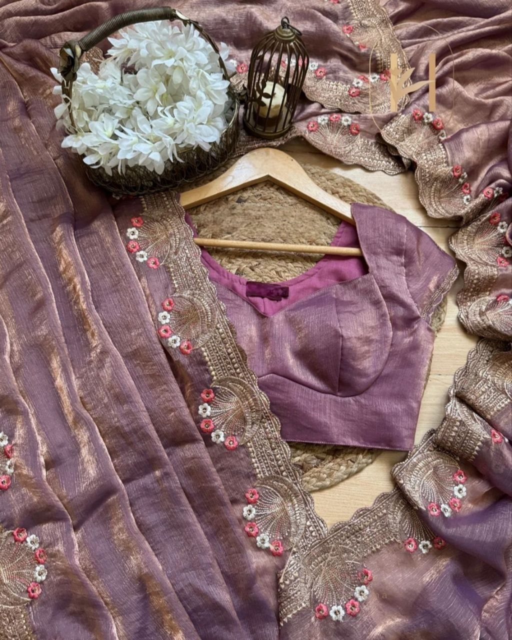 Exclusive Onion Fendy Silk Sequence Work Saree With Blouse