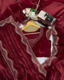 Exclusive Maroon Jimmy Silk Embroidery Work Saree With Blouse