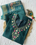 Exclusive Rama Roman Silk Emrboidery Work Pant Suit With Dupatta