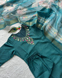 Exclusive Rama Roman Silk Emrboidery Work Pant Suit With Dupatta