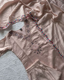 Exclusive Peach Roman Silk Hand Work Pant Suit With Dupatta