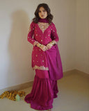 Ready To Wear Dark Pink Soft Georgette Embroidery Work Gharara Suit With Dupatta