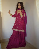 Ready To Wear Dark Pink Soft Georgette Embroidery Work Gharara Suit With Dupatta