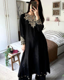 Ready To Wear Black Chinon Silk Embroidery Work Pant Suit With Dupatta