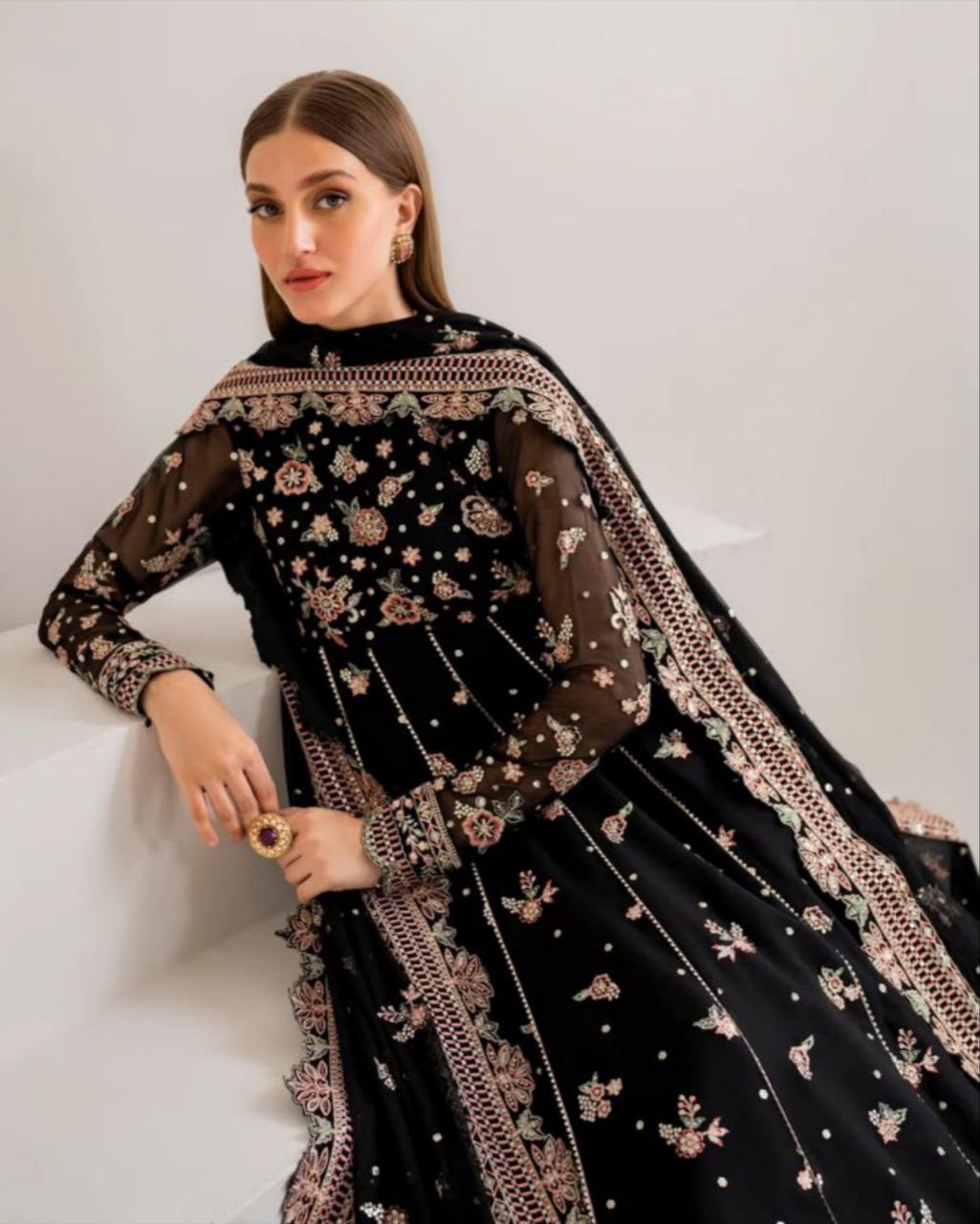 Ready To Wear Black Soft Georgette Embroidery Work Anarkali Suit With Dupatta
