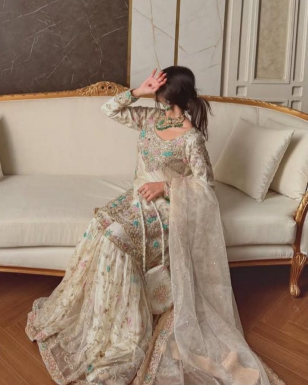 Ready To Wear White Soft Georgette Embroidery Work Gharara Suit With Dupatta