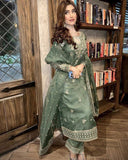 Ready To Wear Olive , Blue , Wine & Black Silk Embroidery Work Pant Suit With Dupatta