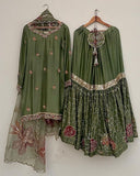 Ready To Wear Dhani Green Chinon Silk Embroidery Work Gharara Suit With Dupatta