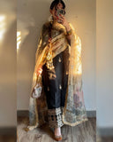 Ready To Wear Blue & Black Chinon Silk Embroidery Work Salwar Suit With Dupatta