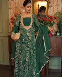 Ready To Wear Red & Green Chinon Silk Embroidery Work Anarkali Suit With Dupatta