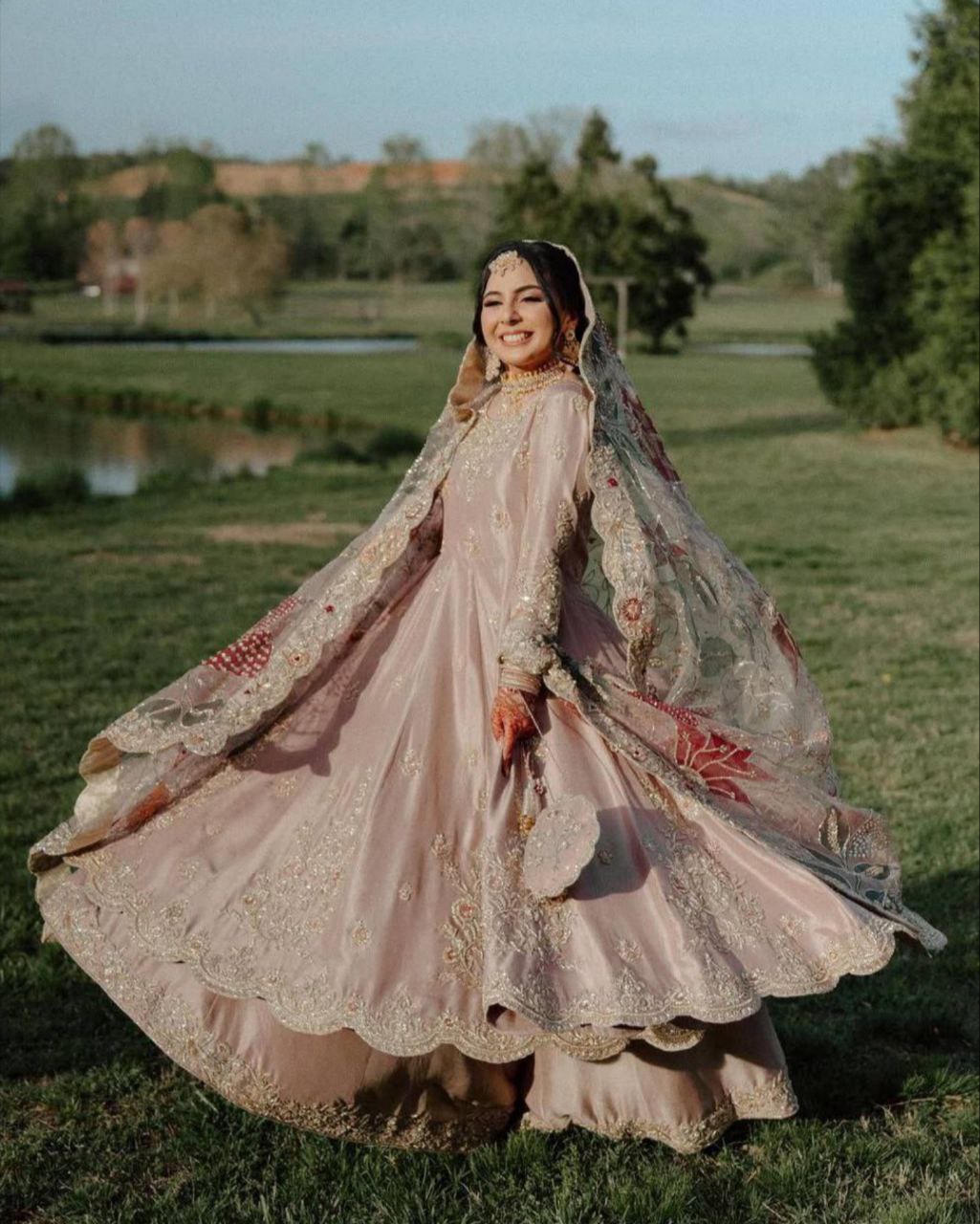 Ready To Wear Rose Gold Chinon Silk Embroidery Work Sharara Suit With Dupatta