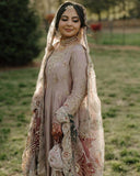 Ready To Wear Rose Gold Chinon Silk Embroidery Work Sharara Suit With Dupatta