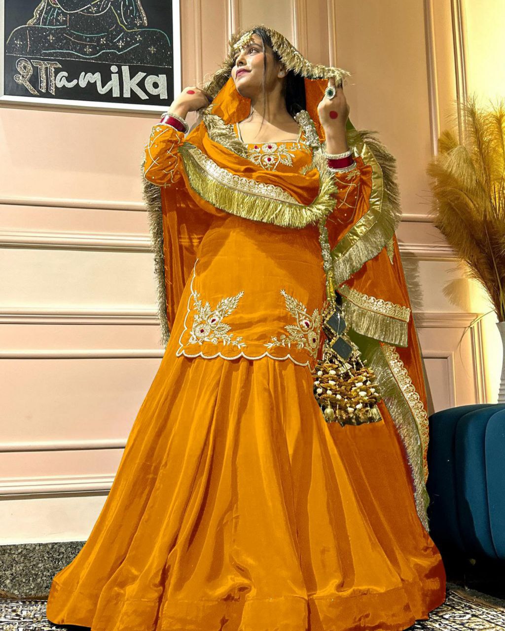 Ready To Wear Yellow & Green Silk Embroidery Work Sharara Suit With Dupatta