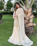 Ready To Wear Cream Chinon Silk Embroidery Work Gharara Suit With Dupatta