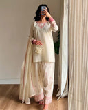 Ready To Wear Cream Cotton Embroidery Work Farshi Suit With Dupatta