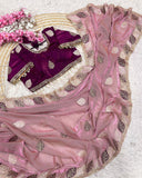 Exclusive Purple , Yellow , Pink & Green Satin Silk Embroidery Work Saree With Blouse