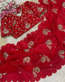 Exclusive Multi Satin Silk Embroidery Work Saree With Blouse