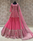 Exclusive Salmon Pink Soft Georgette Embroidery Work Lehenga Choli With Dupatta