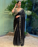Ready To Wear Black Silk Embroidery Work Saree With Blouse