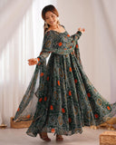 Ready To Wear Pink , Blue , Green & Red Chiffon Embroidery Work Anarkali Suit With Dupatta