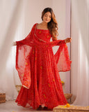 Ready To Wear Pink , Blue , Green & Red Chiffon Embroidery Work Anarkali Suit With Dupatta