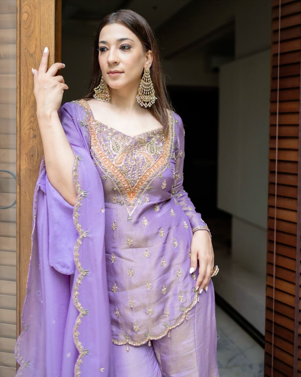 Light Purple Simmer Silk Embroidery Work Palazo Suit With Dupatta