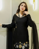 Ready To Wear Black Crep Silk Embroidery Work Farshi Suit With Dupatta