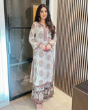 Ready To Wear Off White Soft Georgette Printed Palazo Suit With Dupatta