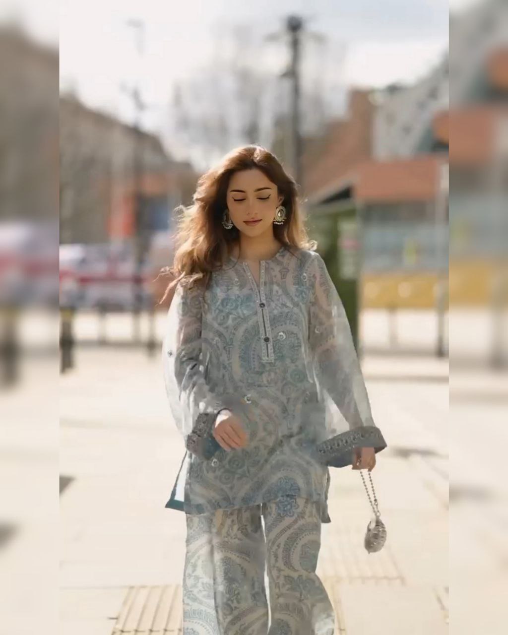 Ready To Wear Sky Chiffon Silk Embroidery Work Pant Suit With Dupatta