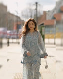 Ready To Wear Sky Chiffon Silk Embroidery Work Pant Suit With Dupatta