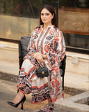 Ready To Wear Cream Crep Printed Palazo Suit With Dupatta