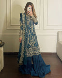 Exclusive Morpinch Soft Georgette Embroidery Work Sharara Suit With Dupatta